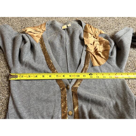 Anthropologie Sequin Satin Cardigan Sweater by Yellow Bird Size Large - Picture 8 of 8